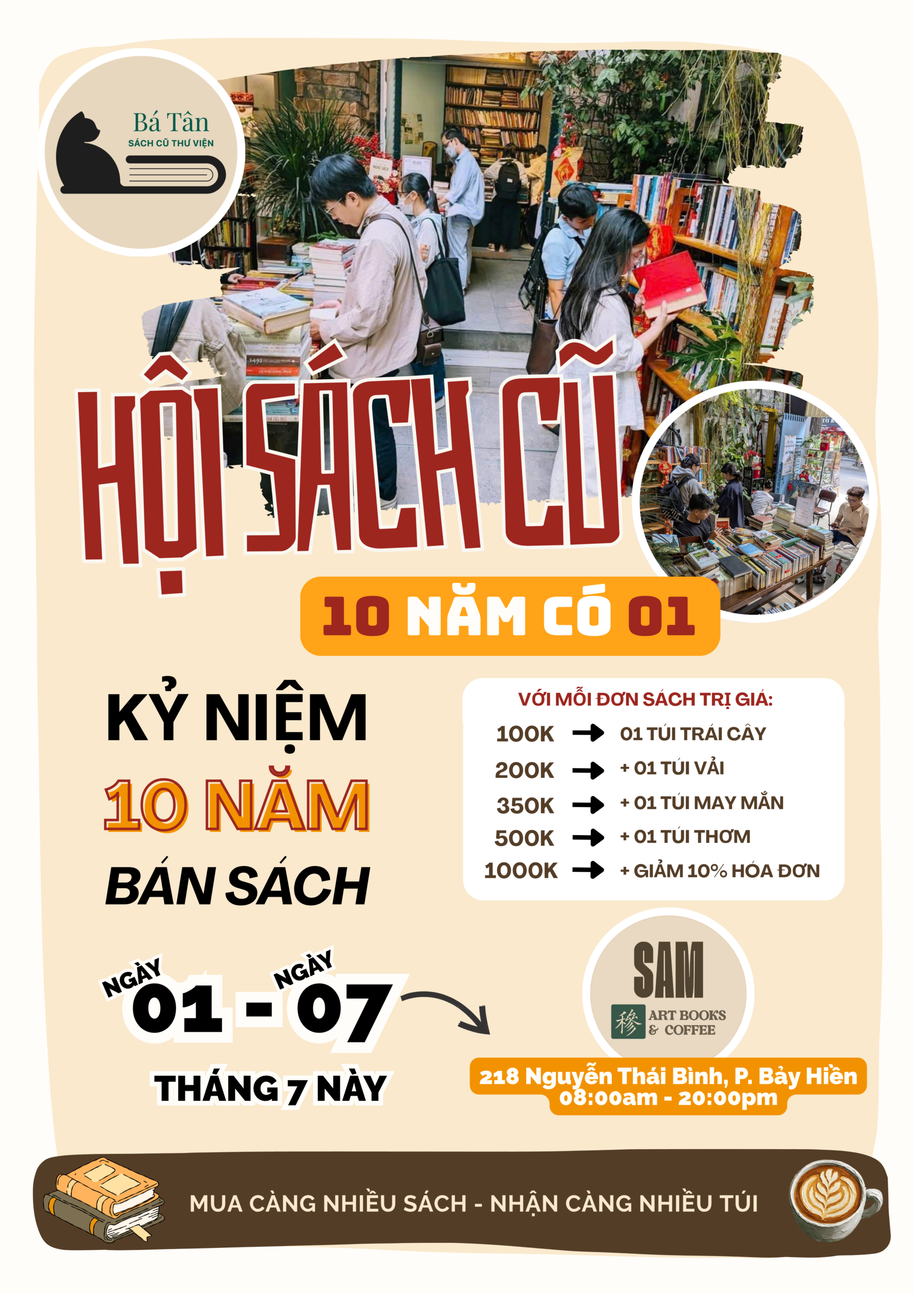 Mừng sinh nhật Bá Tân Sách: Một thập kỷ hoan ca bán sách 2 Orange and Brown Illustrated Car Boot Sale Flyer scaled